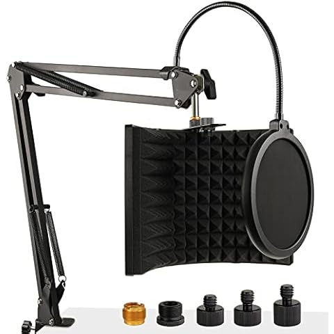 Microphone Isolation Shield with Mic Stand and Pop Filter, Foldable Sound Shield for Most Condenser Microphone, High Density Absorbent Foam to Filter Vocal by Frgyee Cover