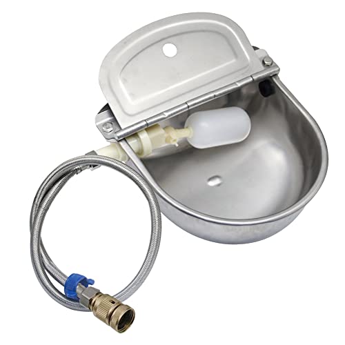 Aplayfulbee Stainless Steel Automatic Waterer Bowl Farm Livestock Pet Auto-Watering For Dog Cattle Horse Float Valve Sheep Goat With Float Water Valve Pipe And 3/4''Adaptor #TOP1