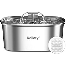 Cat Water Fountain Stainless Steel 3.2L/108oz Pet Fountain Water Bowl Dog Drinking Dispenser Cat Feeding & Watering Supplies Animal Metal Kitty Spout for Cats Inside with 4 Replacement Filters