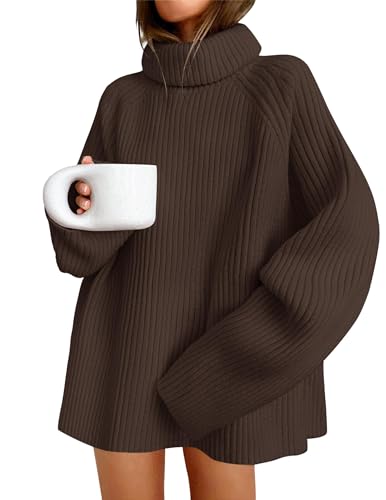 ZESICA Women's 2025 Fall Winter Sweaters Oversized Turtleneck Long Sleeve