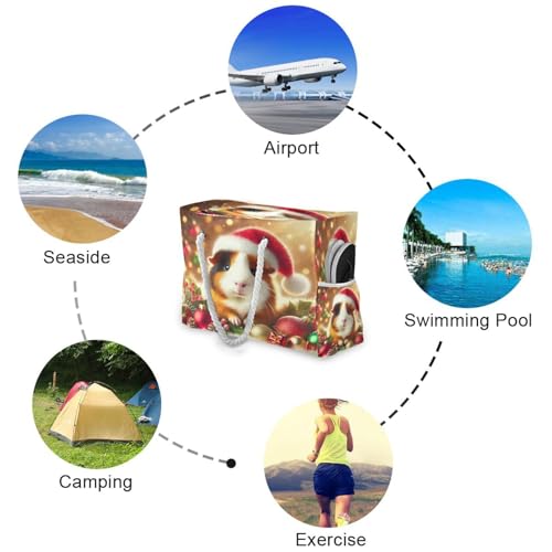 Christmas Guinea Pig Beach Tote Bag for Women Beach Bags Waterproof Swim Pool Bag Extra Large Travel Tote Bags with Zipper for Yoga Gym Women Vacation Essentials Nurse4