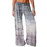 Yogahose Damen Jogginghose mit weitem Bein Kordelzug Trainingshose Laufen Workout Hosen Aktive Freizeit Breites Bein Kordelzug Lose Gerade Lounge Loose Gradient Tie-dye Printed (Grau, M)