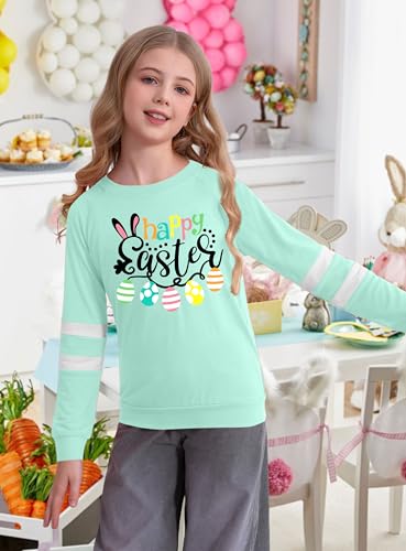 Image of Ithalt Kids Easter Shirts for Girls Cute Bunny Graphic Tshirt Easter Long Sleeve Tops 5-14y