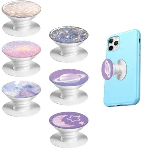 6 Stück Sternenhimmel Handy-Griffe, 360° Drehbar Handy Ring Griffhalter, Klappbar Ausziehbar Sockel, Tragbar Fingerhalter für Smartphones Tablets, Ideal für den täglichen Gebrauch