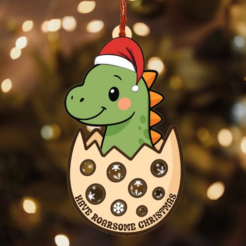 Dinosaur Ornaments for Christmas Tree, Dinosaur Christmas Ornament with Wooden and Acrylic, Cute Xmas Gift for Kids Boy, Holiday Tree Keepsake Decor