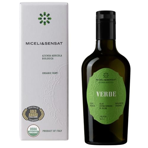 Miceli & Sensat Verde | Robust Organic IGP Sicily Italian 2023-24 Early Harvest Oil Extra Virgin from Italy | Polyphenols Rich + 500 mg/kg, Gold Award 2024, Cold Pressed | 500 ml