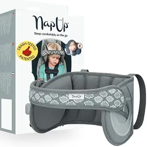  Car Seat Head Support for Toddler - Anti-Bobbing Head Holder - Grey | Crash-Tested & Patented - Kids Car Seat Sleeping Support, Adjustable Strap, Breathable Fabric, Travel Essentials - Ages 2+
