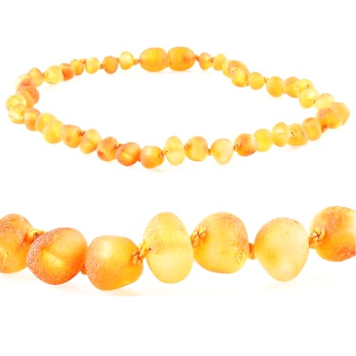 Amber Seven Collar de ámbar báltico sin pulir en color miel, ámbar crudo, tres tamaños 32, 38, 45 cm, cuentas de ámbar de 5 mm, collar de perlas de ámbar verde natural, 32 cm, Gema, Ámbar