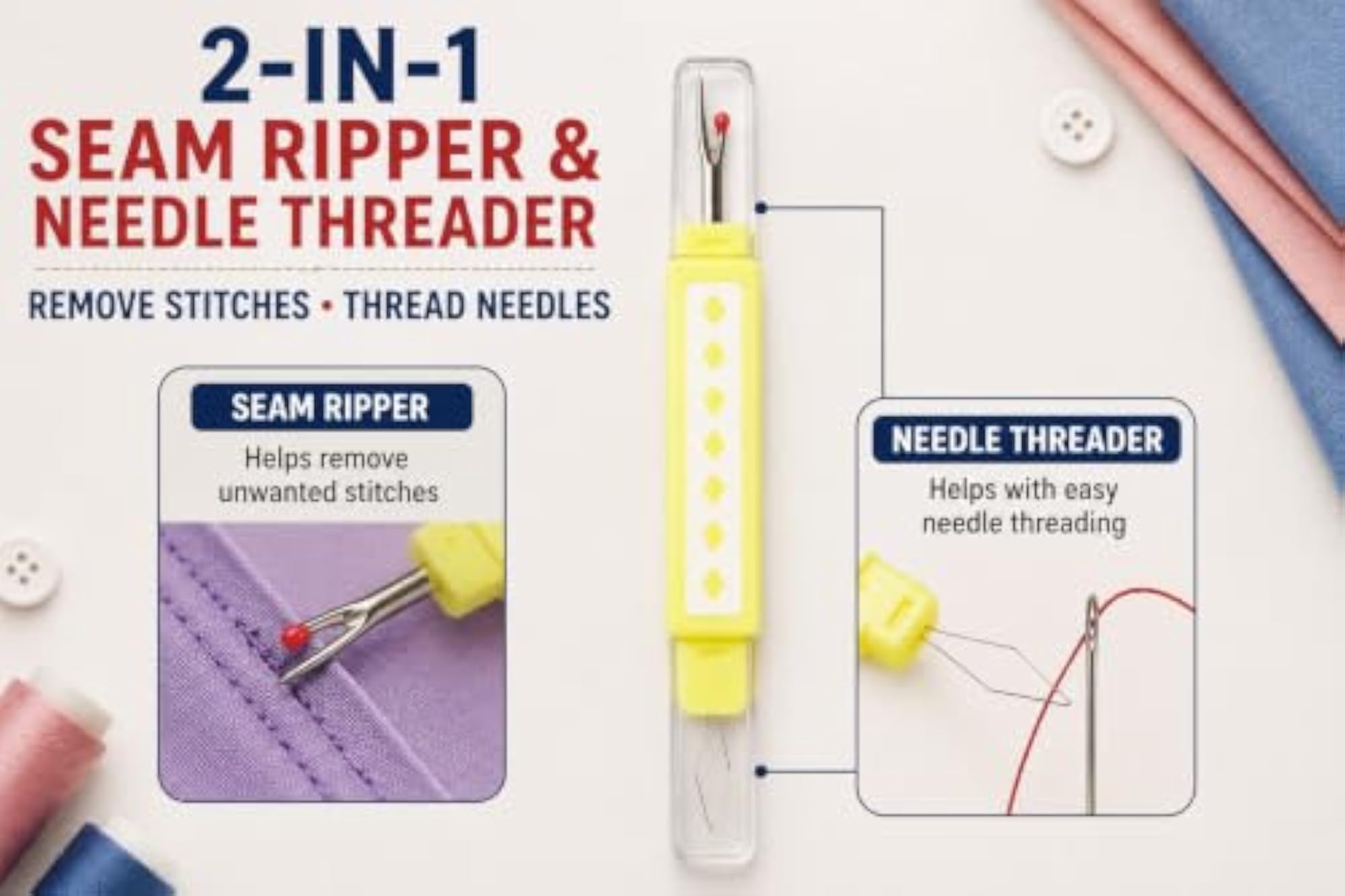 3-Piece Sewing Tools Set with Measuring Tape and Seam Ripper