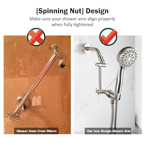 Shower Head Extension Arm, Adjustable Shower Head Arm Extender with Locking Set Screw, G1/2 Connector for Fixed/Rain/Handheld Showerheads, Easy Installation (Brushed Nickel, 10 Inch) by Pichrain - Used condition - Image 5
