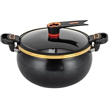 Micro Pressure Cooker, 8L/8.45Qt Multi-Function Micro Pressure Cooking Pot w/See-through Lid Standing Crock Pot with Twist and Lock Handles Non-Stick Pots for Induction Electric Stoves Black