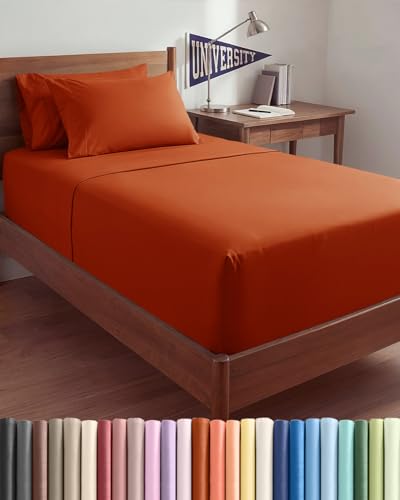 Extra Deep Twin XL Sheet Set - 4 Piece Breathable and Cooling Sheets - Hotel Luxury Bed Sheets Set - Easy Fit - Soft, Wrinkle Free and Comfy Sheets Set - Terracotta Sheet Set with Extra Deep Pockets