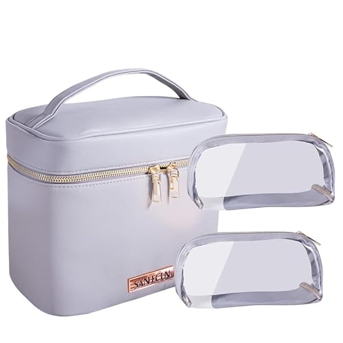 SANHECUN Travel Cosmetic Makeup Essentials Bag case Brush Case Wash Bag Cosmetic Pouch 3 Pcs Set Organization (3, Grey)