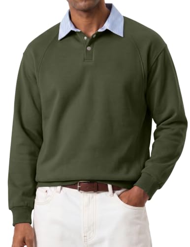JMIERR Mens Cotton Polo Sweatshirts Stripe Collared Shirts, Green, 2XL