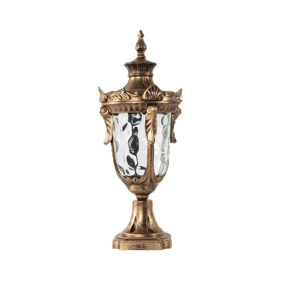 GTHTUHFD Post Lamp With Water Ripple Glass Shade Pier Mount Base Column Lighting, Street Light For Yard Garden Gates Walkway Path,Brass-Height:15.7inch/40cm