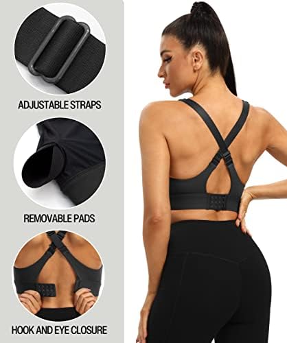 Heathyoga Sports Bra High Impact,Padded High Support Sports Bras for Women Large Bust, Strappy Workout Bras Activewear Bra