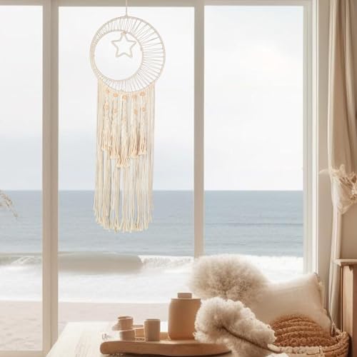 Nice Dream Star Moon Dream Catcher Wall Decor Macrame Dream Catchers for Bedroom Adult Boho Wall Hanging with Tassels for Home Decor Ornaments