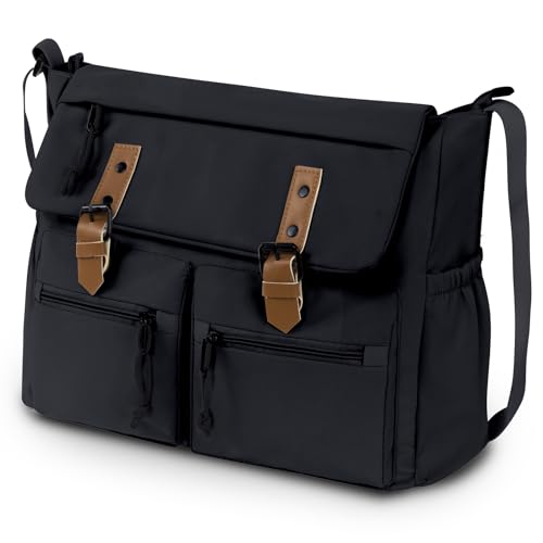 Lovvento Messenger Bag Canvas Bag Satchel 15.6 inch Messenger Crossbody Bag for Men Women Travel Work with Adjustable Strap