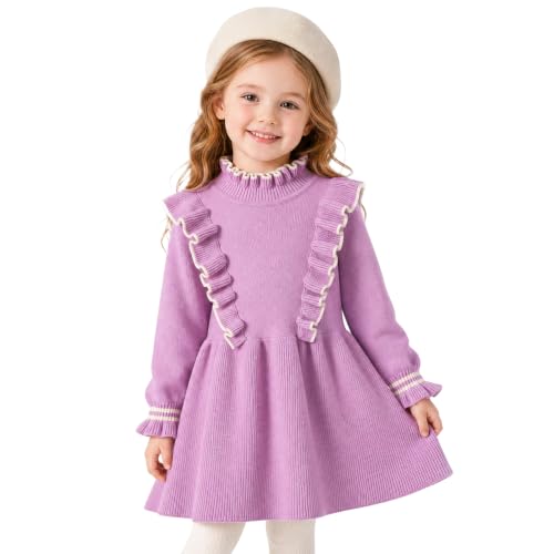 Image of Miipat Toddler Girls Sweater Dress Long Sleeve Ruffle Fall Winter Dresses