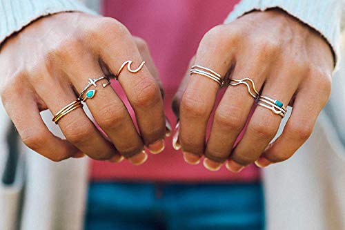 Pura Vida Gold Plated Delicate Stacked Rings - Brass Base .925 Sterling Silver - Size 5-94