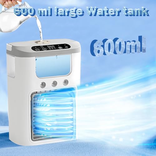 Mini Klimaanlage Kleines Mobiles Klimagerät Akku Klimaanlage Camping 4 in 1 Tragbare Mobile Klimaanlage mit 7 Farben Nachtlicht, 3 Geschwindigkeiten & 3 Nebelmodi-2