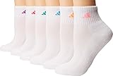 adidas Women's Athletic Quarter Sock (6-Pair), White/Shock Pink Glow Orange Shock Purple Bright C, Medium, (Shoe Size 5-10)