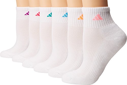 adidas Women's Athletic Cushioned 6-Pack Quarter, White/Shock Pink/Bright Cyan, M