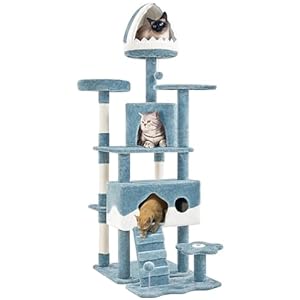 Yaheetech Cat Tree, 72.5inch Ocean-Themed Cat Tree Tower, Multi-Level Large Cat Tree for Indoor Cats with Shark’s Mouth Bed & 2 Big Condos & 2 Wide Perches & Funny Toys, Blue & White