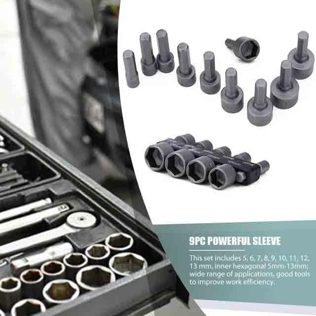 nitya 9pcs 5-13mm Hexagon Nut Driver Drill Bit Socket Screwdriver Wrench Set for Electric Screwdriver Handle Tools, Chrome Vanadium Steel 2