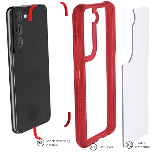 Image of Ghostek Covert Red S22 5G Case Clear Hard Back Shockproof Protective Phone Cover Premium Slim Thin Lightweight Design Heavy Duty Armor Designed for 2022 Samsung Galaxy S22 (6.1 inch) (Red)