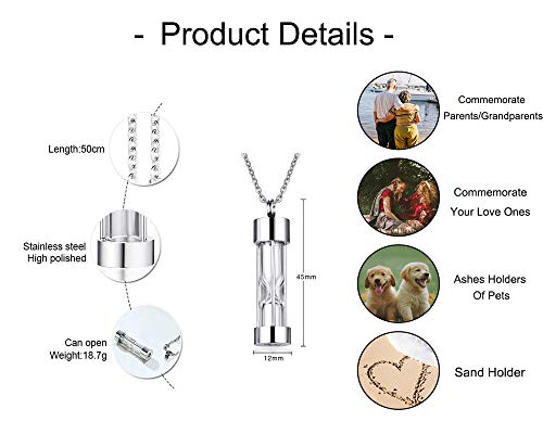 Mprainbow Stainless Steel Glass Bottle Hourglass Cremation Vial Urn Pendant Charm Necklace For Ash Memorial Keepsake For Men Women Pets #TOP1