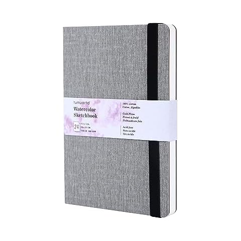tumuarta Watercolor Sketchbook, 7.5x5, 140 LB, 300GSM, 100% Cotton Paper, Cold Press, 24 Sheets,48 Pages, Watercolor Journal for Use As Travel Sketch Book and Mixed Media Pad On The Go Cover