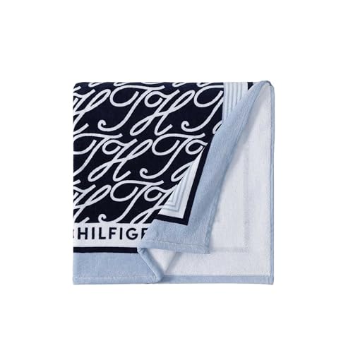 Tommy Hilfiger - Beach Towel, 100% Cotton Soft & Absorbent Plush Towel with Z-Twist Velour, Beach Essentials (Allover Monogram Blue, 36" x 68") by Tommy Hilfiger - Used condition - Image 3