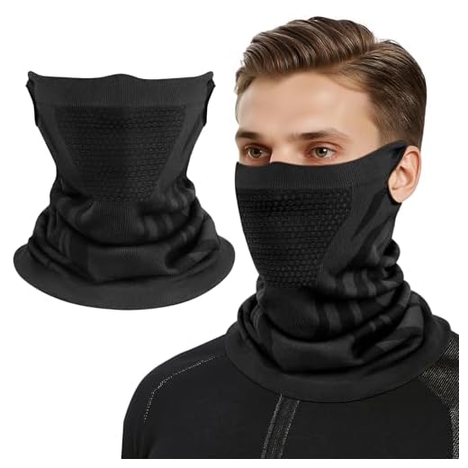Kiiwah Cache Cou Homme Femme, Elastique Tour de Cou Coupe-Vent et Respirant Cache Cou Masque Snood Masque Facial Hiver Avec Ouverture d'Oreille pour Moto, Cyclisme, Ski, Randonnée, Course à Pied