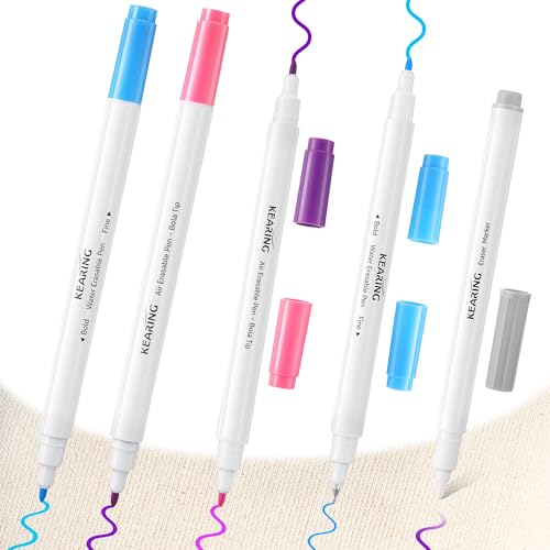 Avenuebool Fabric Markers for Sewing 5 Count Pack Includes 2 Water Soluble Fabric Marker 2 Air Erasable Pens 1 Eraser Marker Disappearing Ink Pen Sewing Quilting Embroidery Supplies