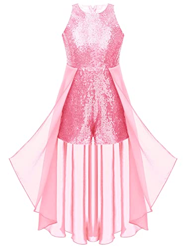 Jeeyjoo Kids Girls Chiffon Sleeveless Sequined Birthday Prom Party Jumpsuit Pageant Dancing Romper Gowns Pink 6 Years #TOP9