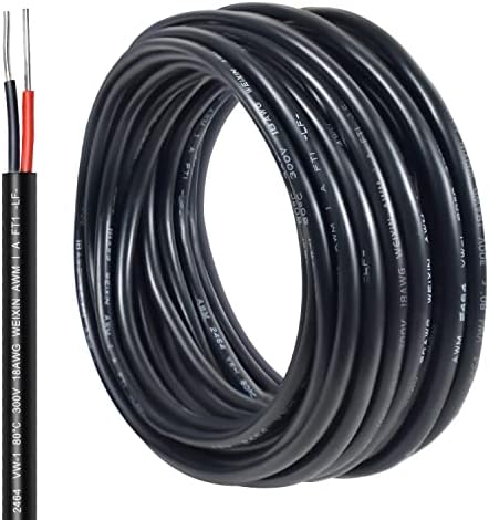 18 Gauge 2 core Solid Single Strand PVC Insulated tinned Copper Wire,Wire Length 50FT red and Black Wire for Automotive LED Lighting Outdoor,Marine Solar Extension Cord UL Listed