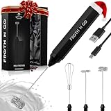 Zulay Froth N Go Milk Frother – Rechargeable 3-in-1 Handheld Frother Wand with Travel Case & USB-C Charger – Single, Double & Egg Whisk for Latte, Cappuccino, Matcha, Protein Shakes – Black