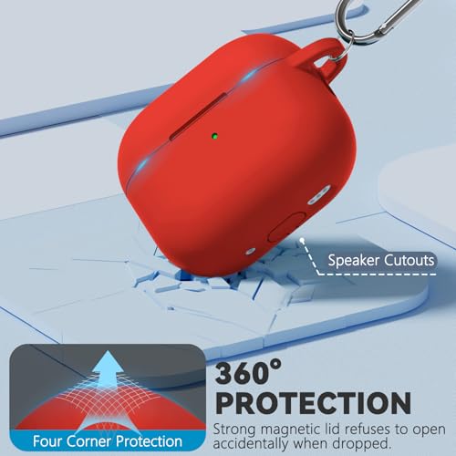 Image of Ljusmicker for AirPods 4 Case 2024 with Magnetic Lock,Red | Soft Silicone Protective Cover for Apple AirPods 4th Generation Case with Cleaner Kit & Keychain for Women Men,Shockproof