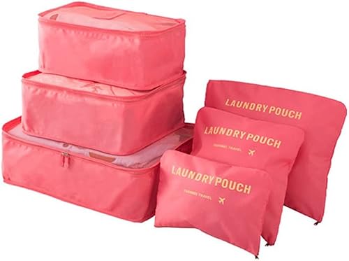 Laebevon 6 Set Packing Cubes,Multi-functional Clothing Sorting Packages,Travel Carry On Luggage Organizers Storage Bags,Travel Packing Pouches (Watermelon Red)