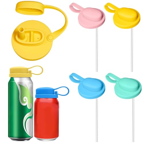 Hnonoxy - Boisson Couvercles en Silicone,Déversement Bouchon Canette Soda,Couvercle Canette Boisson Anti Fuite,Avec pailles Réutilisable Housses Anti-poussière Idéal pour Pique-niques,Voyages,Burea (5.5 cm) - -10%