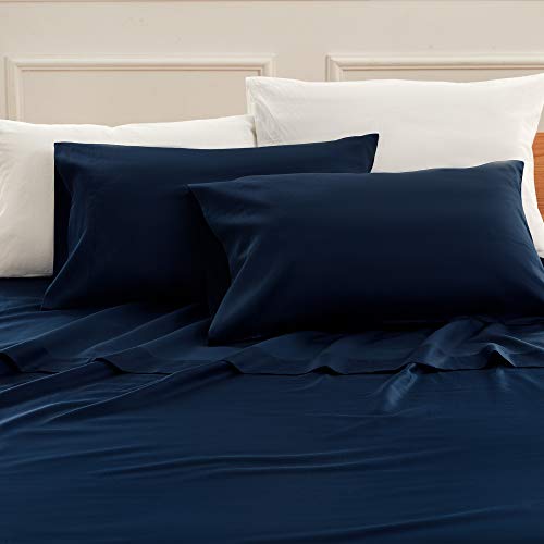 Cottonnest 100% Cotton Queen Sheet Set 4 Piece - Long-Staple Combed Pure Cotton - Luxury Hotel Soft Cozy Bed Sheets (Navy Blue, Queen) #TOP1