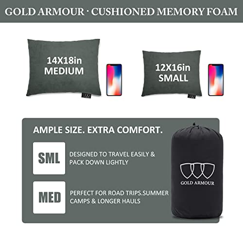 Gold Armour Camping Pillow Memory Foam - Compact Compressible Backpacking, Hammock, And Travel Pillows For Kids And Adults - Essential Outdoor & Camping Gear (Medium 14X18In, Gray) #TOP2
