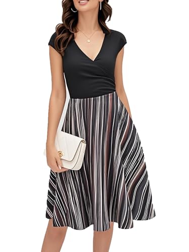 oxiuly Women's Cap Sleeve Summer Casual Dresses V-Neck Floral Vacation Party Dress OX233