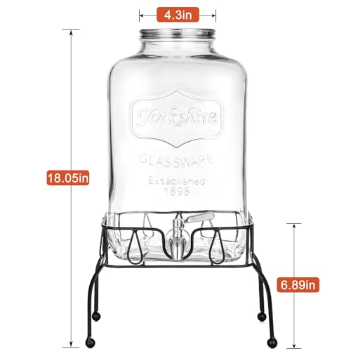 2 Gallon Glass Drink Dispenser with Stand, Stainless Steel Leakproof Spigot and Lid, Glass Drink Dispensers for Parties, Water Beverage Dispenser by MiraEase - Used condition - Image 4