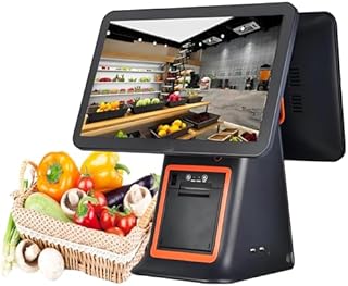 15.6" Dual Touch Screen Smart Cash Register with Built-in Thermal Printer, Multi-Language Support for Retail & Restaurant, Efficient Payment Solution, White