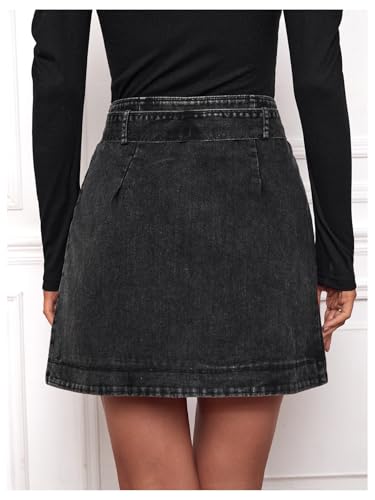 MakeMeChic Women's Denim Skirt Wrap Belted Y2K Mini Jean Skirt with Pockets2