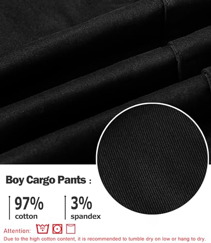 TLAENSON Boys Cargo Pants Cotton Casual Pants Drawstring Loose Jogging Bottoms Elastic Cuffed Cargo Joggers3