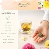 Zestaw prezentowy Creano z herbatą kwitnącą – WZÓR KWIATOWY – Herbata kwitnąca Spring Harvest z 500 ml szklanym dzbankiem i 6 białymi herbatami – prezent na Walentynki, Dzień Matki