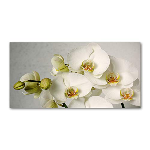 Dosseret en verre pour cuisine 140x70cm motif orchidée blanche naturelle